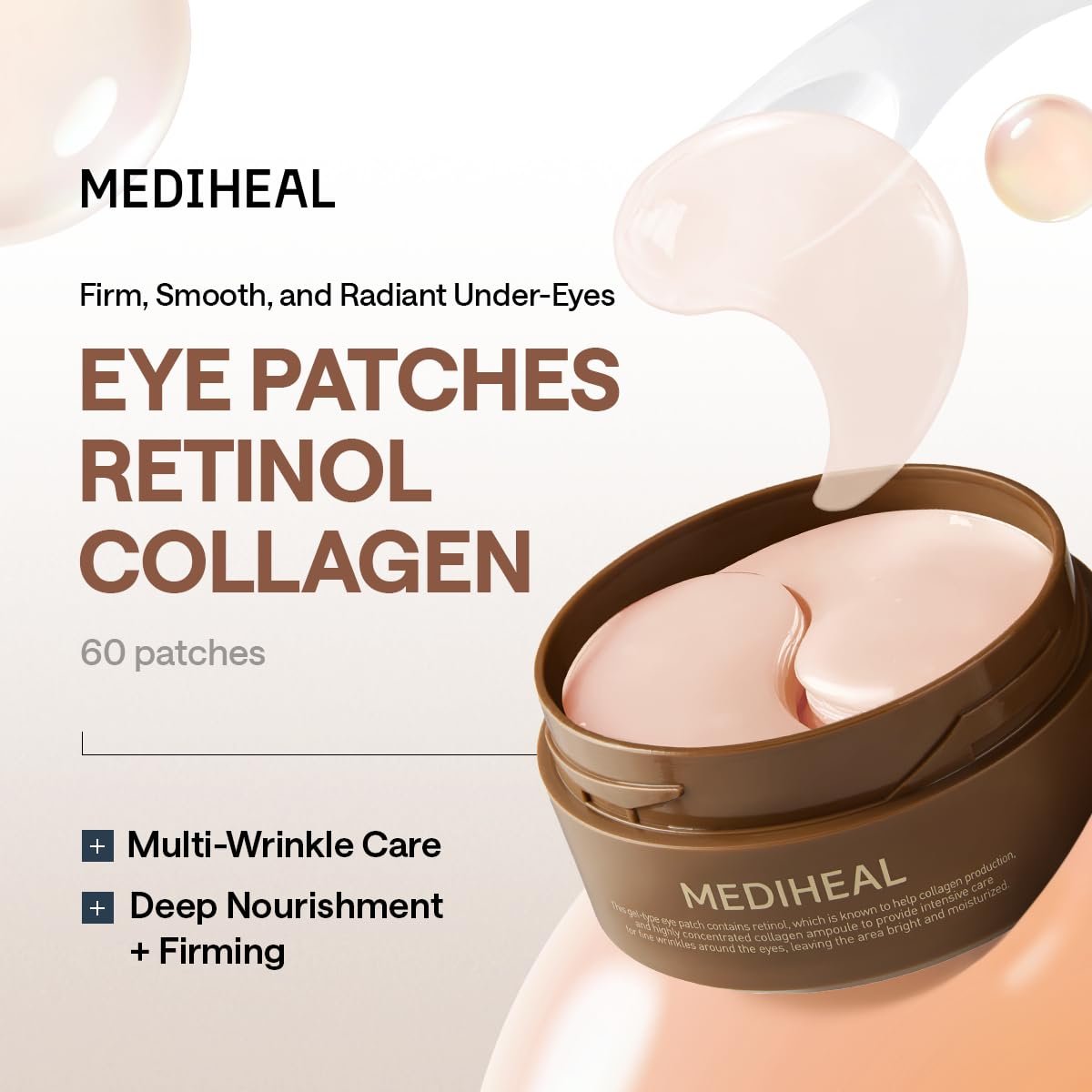 Mediheal Retinol Collagen Under Eye Patches - Korean Hydrogel Eye Pads (60 Patches) with 95% Retinol & Collagen - Improves Puffy Eyes & Dark Circles - Non Irritating, Encapsulated Retinol Avelisse