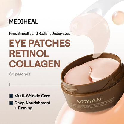 Mediheal Retinol Collagen Under Eye Patches - Korean Hydrogel Eye Pads (60 Patches) with 95% Retinol & Collagen - Improves Puffy Eyes & Dark Circles - Non Irritating, Encapsulated Retinol Avelisse