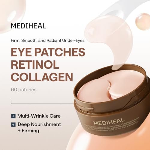 Mediheal Retinol Collagen Under Eye Patches - Korean Hydrogel Eye Pads (60 Patches) with 95% Retinol & Collagen - Improves Puffy Eyes & Dark Circles - Non Irritating, Encapsulated Retinol Avelisse