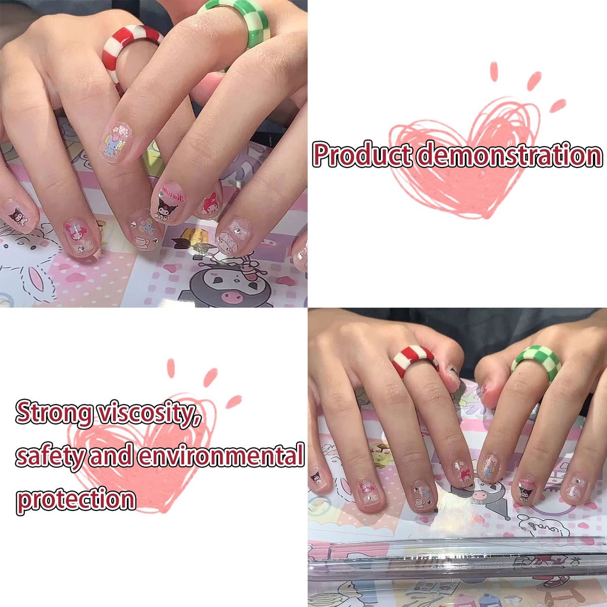 7PCS Cute Cartoon Nail Stickers - Kawaii Nail Art Decals for DIY Manicure, Women & Kids - görsel 8