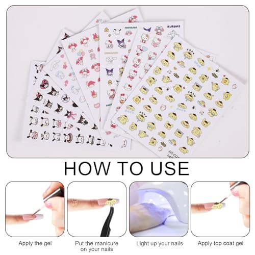 7PCS Cute Cartoon Nail Stickers - Kawaii Nail Art Decals for DIY Manicure, Women & Kids - görsel 13