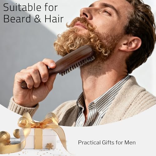 STYLEMATE Boar Bristle Hair Brush for Men – Slick Back & Beard Brush with Stiff Bristles, Natural Black Walnut Wood Handle Avelisse