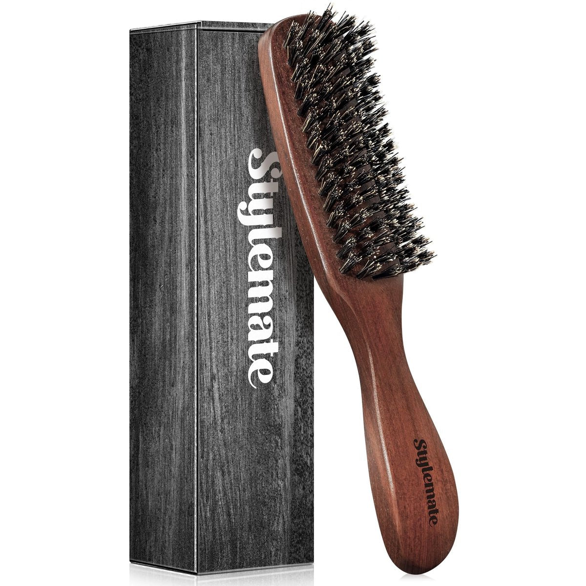 STYLEMATE Boar Bristle Hair Brush for Men – Slick Back & Beard Brush with Stiff Bristles, Natural Black Walnut Wood Handle Avelisse