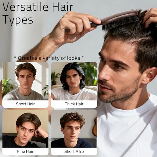 STYLEMATE Boar Bristle Hair Brush for Men – Slick Back & Beard Brush with Stiff Bristles, Natural Black Walnut Wood Handle Avelisse