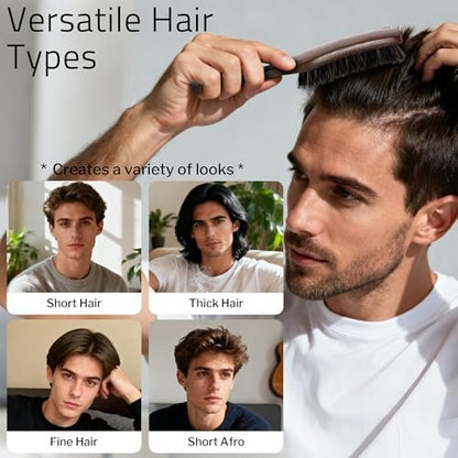 STYLEMATE Boar Bristle Hair Brush for Men – Slick Back & Beard Brush with Stiff Bristles, Natural Black Walnut Wood Handle Avelisse