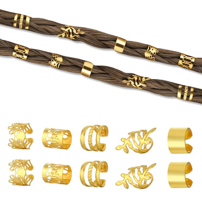 Prasacco 50 Pieces Gold Hair Jewelry for Braids & Dreadlocks - Metal Rings, Cuffs & Clips for Women and Girls