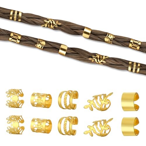 Prasacco 50 Pieces Gold Hair Jewelry for Braids & Dreadlocks - Metal Rings, Cuffs & Clips for Women and Girls - görsel 8
