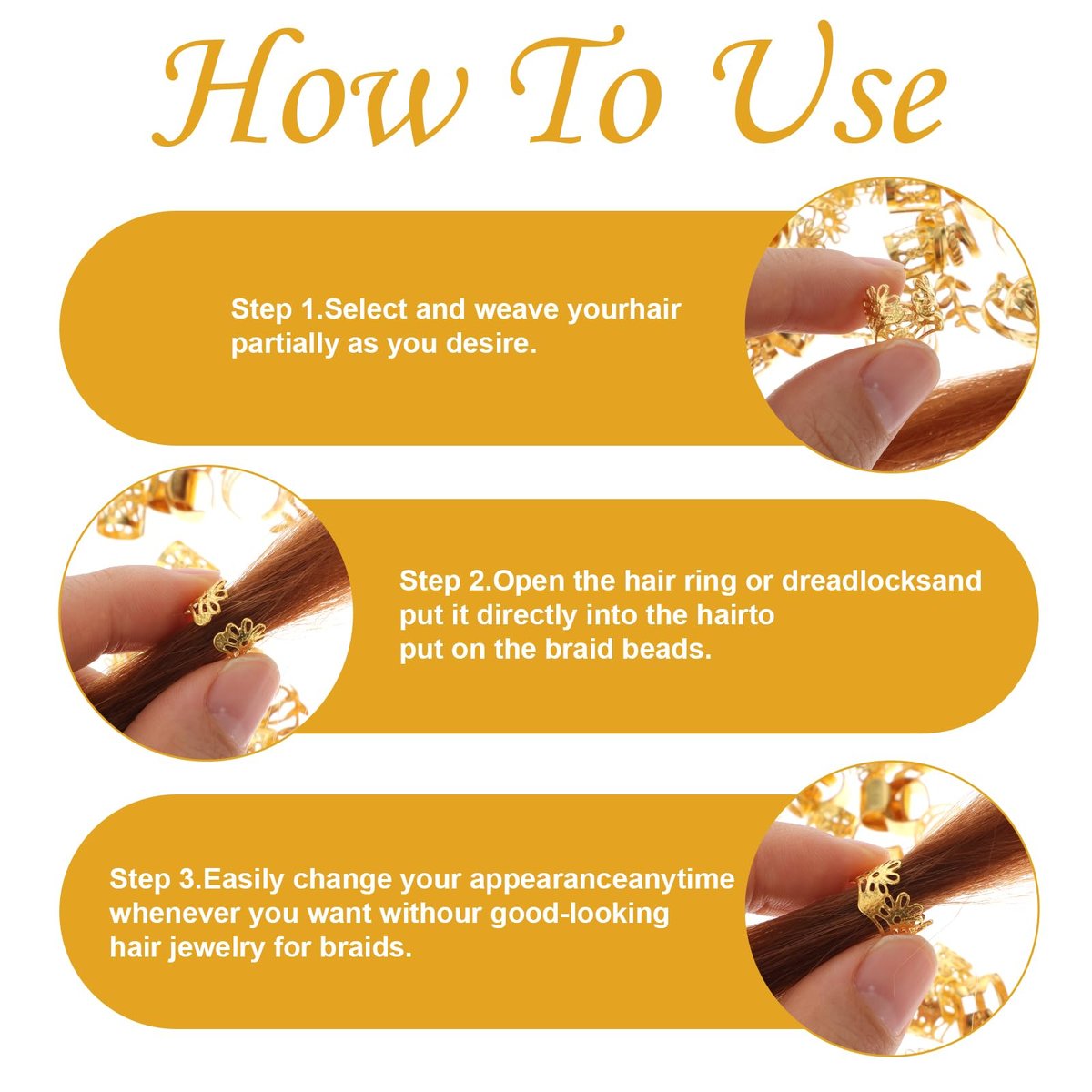 Prasacco 50 Pieces Gold Hair Jewelry for Braids & Dreadlocks - Metal Rings, Cuffs & Clips for Women and Girls - görsel 11