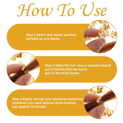 Prasacco 50 Pieces Gold Hair Jewelry for Braids & Dreadlocks - Metal Rings, Cuffs & Clips for Women and Girls