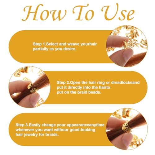 Prasacco 50 Pieces Gold Hair Jewelry for Braids & Dreadlocks - Metal Rings, Cuffs & Clips for Women and Girls - görsel 12