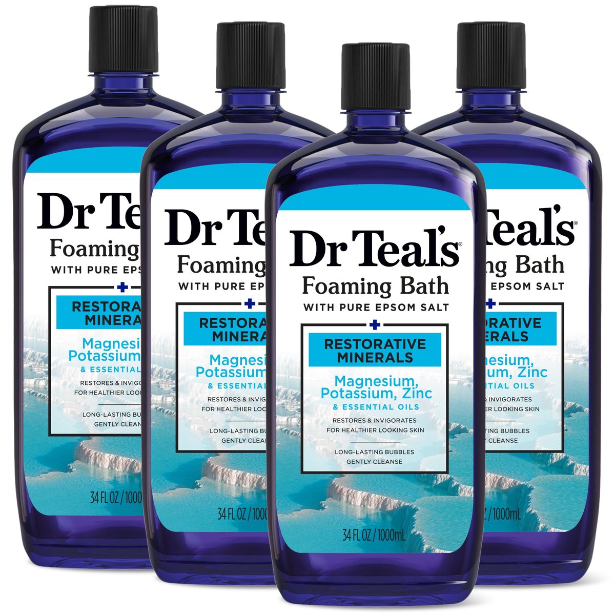 Dr Teal's Foaming Bath with Pure Epsom Salt, Restorative Minerals with Magnesium, Potassium, Zinc & Essential Oils, 34 fl oz (Pack of 4) - görsel 1