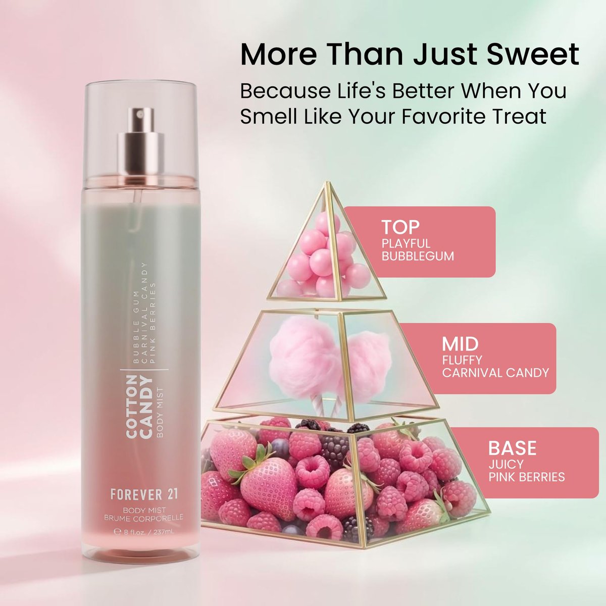 Forever 21 Cotton Candy Body Mist - 8 fl oz Sweet Fragrance Spray for Women & Men - görsel 7