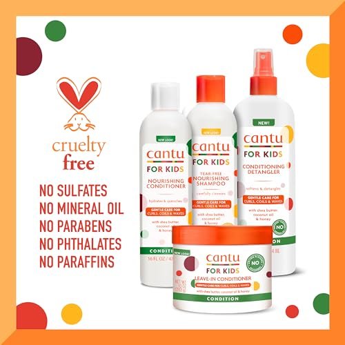 Cantu Care for Kids Haircare Regimen Set - Large Size Shampoo, Conditioner, Detangler & Leave-In Conditioner (Pack of 4, 13.5 oz Each) Avelisse