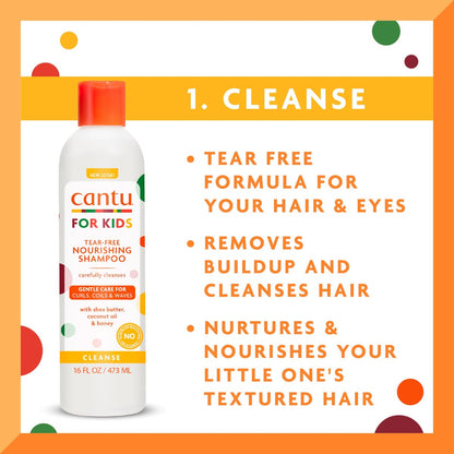Cantu Care for Kids Haircare Regimen Set - Large Size Shampoo, Conditioner, Detangler & Leave-In Conditioner (Pack of 4, 13.5 oz Each) Avelisse