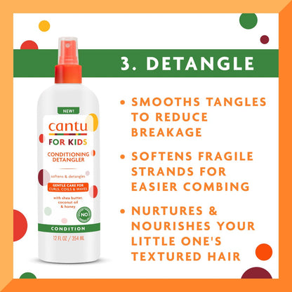 Cantu Care for Kids Haircare Regimen Set - Large Size Shampoo, Conditioner, Detangler & Leave-In Conditioner (Pack of 4, 13.5 oz Each) Avelisse