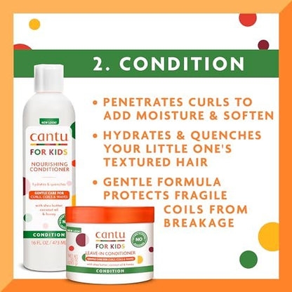 Cantu Care for Kids Haircare Regimen Set - Large Size Shampoo, Conditioner, Detangler & Leave-In Conditioner (Pack of 4, 13.5 oz Each) Avelisse
