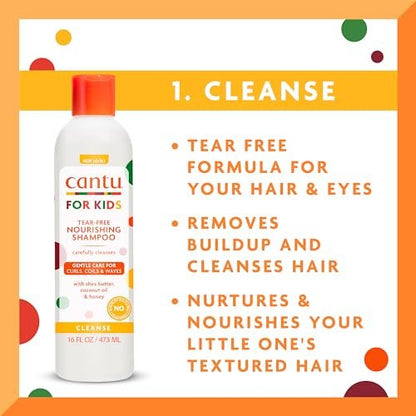 Cantu Care for Kids Haircare Regimen Set - Large Size Shampoo, Conditioner, Detangler & Leave-In Conditioner (Pack of 4, 13.5 oz Each) Avelisse