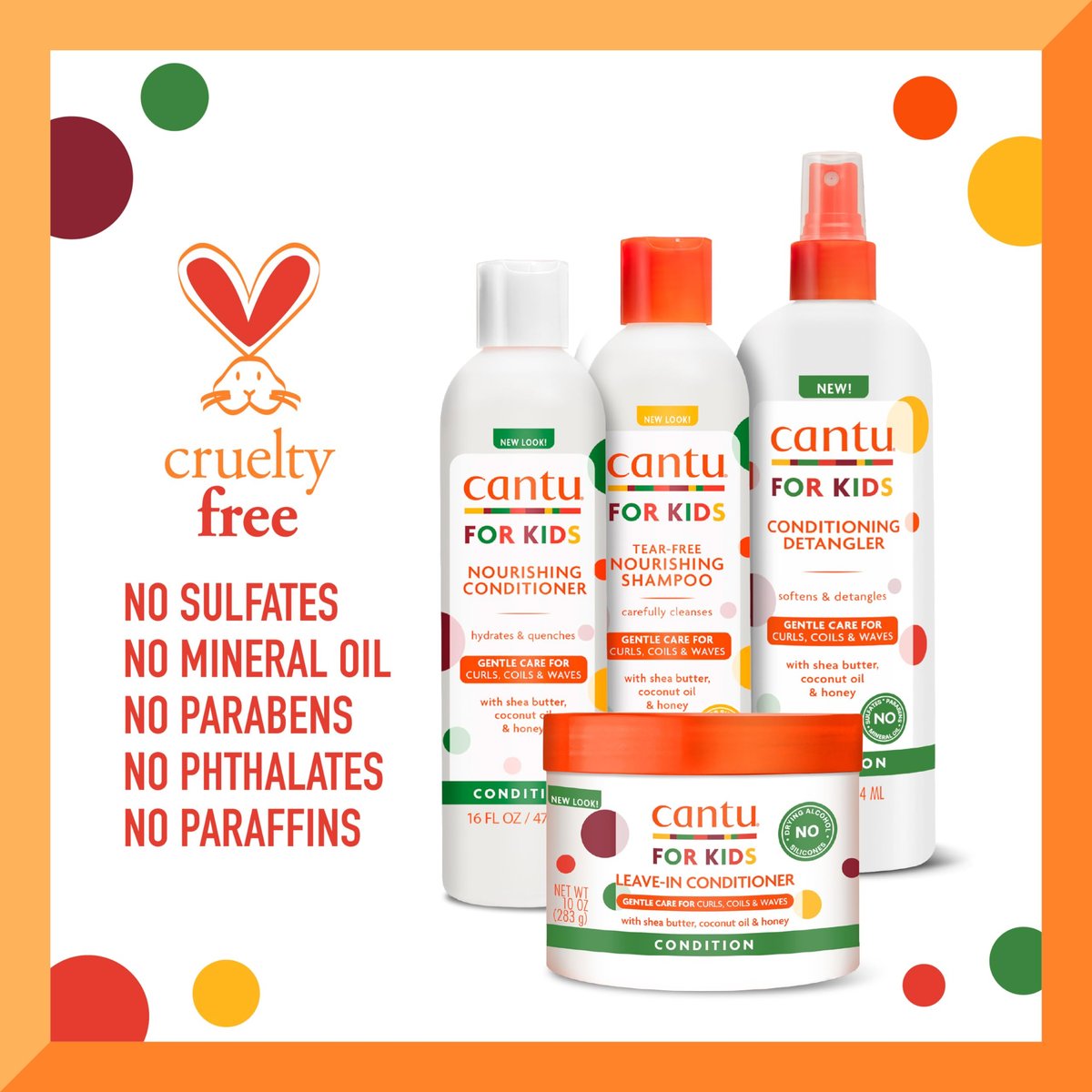 Cantu Care for Kids Haircare Regimen Set - Large Size Shampoo, Conditioner, Detangler & Leave-In Conditioner (Pack of 4, 13.5 oz Each) Avelisse