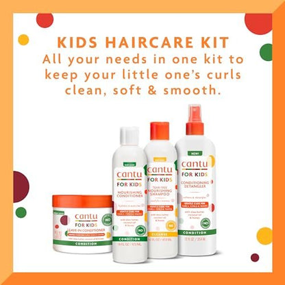 Cantu Care for Kids Haircare Regimen Set - Large Size Shampoo, Conditioner, Detangler & Leave-In Conditioner (Pack of 4, 13.5 oz Each) Avelisse