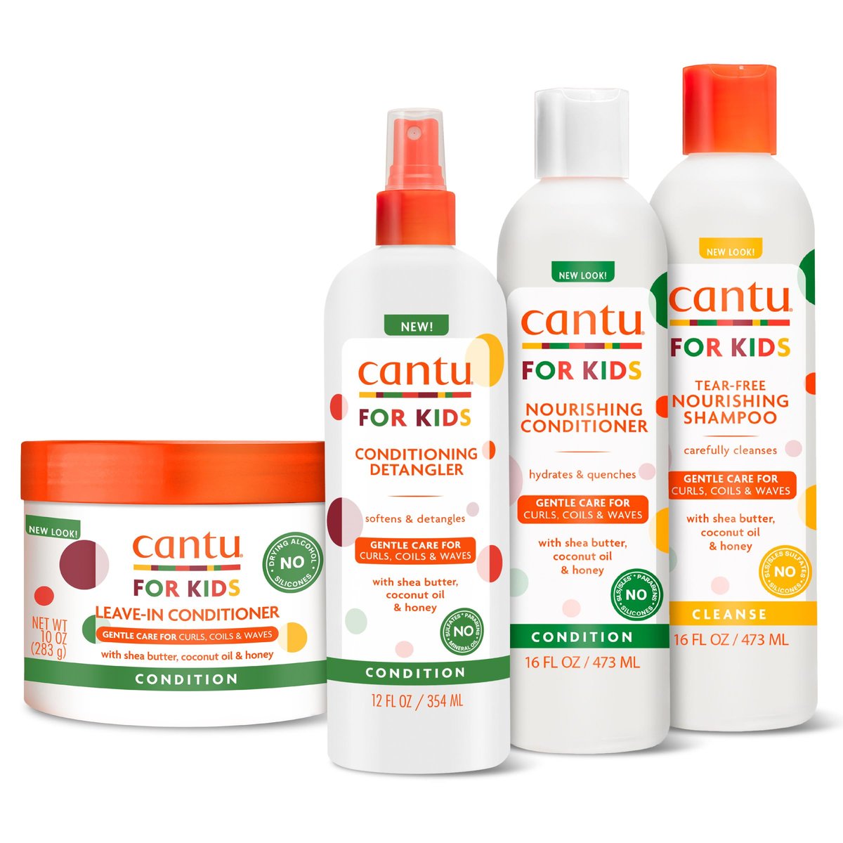Cantu Care for Kids Haircare Regimen Set - Large Size Shampoo, Conditioner, Detangler & Leave-In Conditioner (Pack of 4, 13.5 oz Each) Avelisse