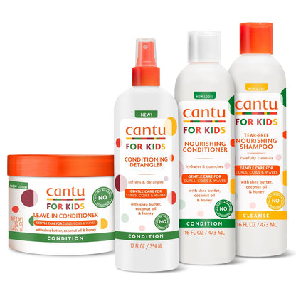 Cantu Care for Kids Haircare Regimen Set - Large Size Shampoo, Conditioner, Detangler & Leave-In Conditioner (Pack of 4, 13.5 oz Each) Avelisse