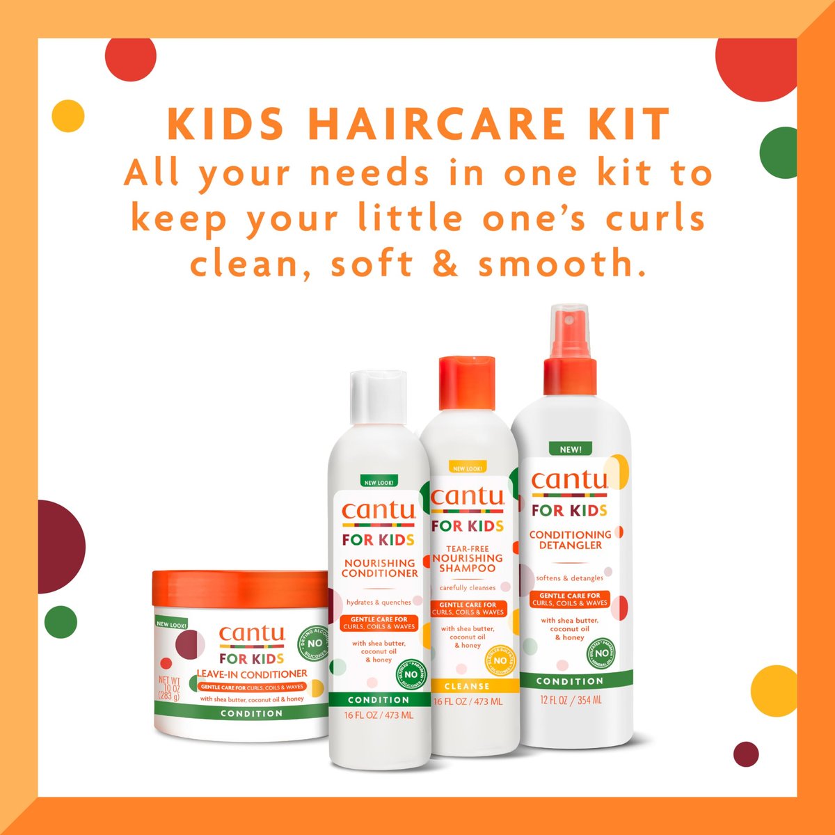 Cantu Care for Kids Haircare Regimen Set - Large Size Shampoo, Conditioner, Detangler & Leave-In Conditioner (Pack of 4, 13.5 oz Each) Avelisse