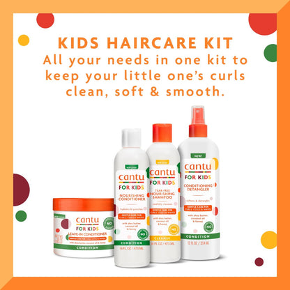 Cantu Care for Kids Haircare Regimen Set - Large Size Shampoo, Conditioner, Detangler & Leave-In Conditioner (Pack of 4, 13.5 oz Each) Avelisse