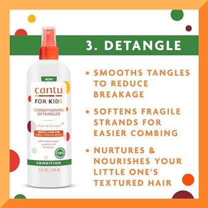 Cantu Care for Kids Haircare Regimen Set - Large Size Shampoo, Conditioner, Detangler & Leave-In Conditioner (Pack of 4, 13.5 oz Each) Avelisse