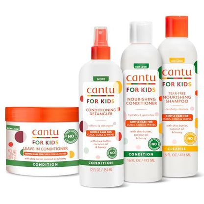 Cantu Care for Kids Haircare Regimen Set - Large Size Shampoo, Conditioner, Detangler & Leave-In Conditioner (Pack of 4, 13.5 oz Each) Avelisse