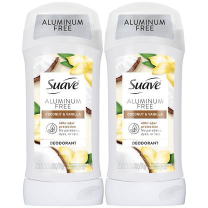 Suave Aluminum-Free Deodorant for Women, Coconut & Vanilla, 2.6 oz (Pack of 2) Avelisse