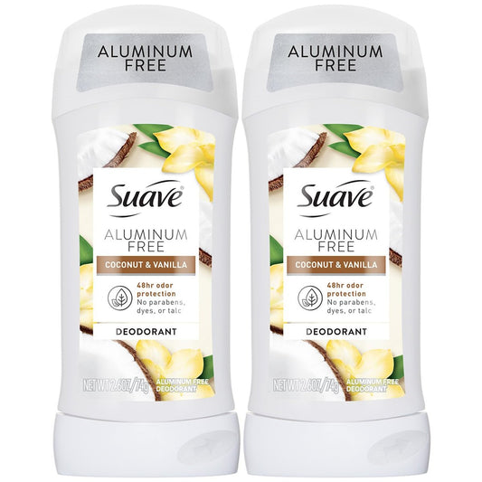 Suave Aluminum-Free Deodorant for Women, Coconut & Vanilla, 2.6 oz (Pack of 2) Avelisse