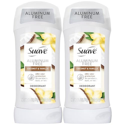 Suave Aluminum-Free Deodorant for Women, Coconut & Vanilla, 2.6 oz (Pack of 2) Avelisse