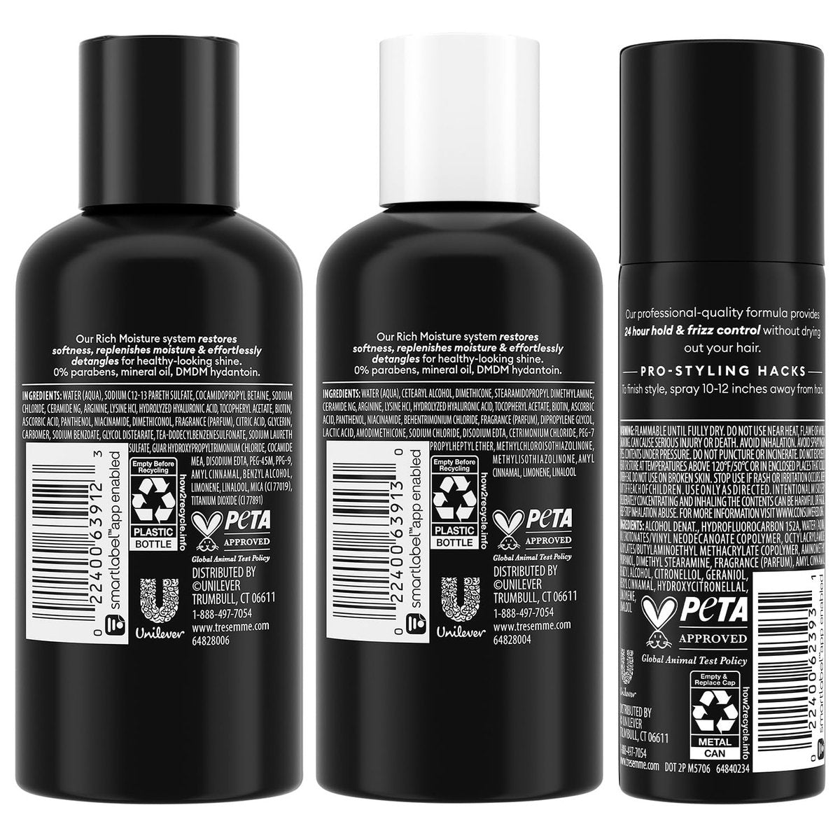 TRESemmé Travel Essentials for Hair Care – Rich Moisture Shampoo, Conditioner & Extra Hold Hairspray for Heat Protection & 24H Frizz Control - görsel 3