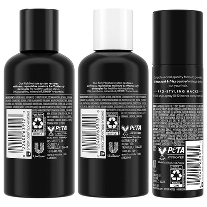 TRESemmé Travel Essentials for Hair Care – Rich Moisture Shampoo, Conditioner & Extra Hold Hairspray for Heat Protection & 24H Frizz Control