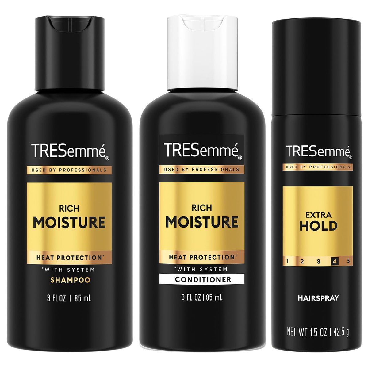 TRESemmé Travel Essentials for Hair Care – Rich Moisture Shampoo, Conditioner & Extra Hold Hairspray for Heat Protection & 24H Frizz Control - görsel 1