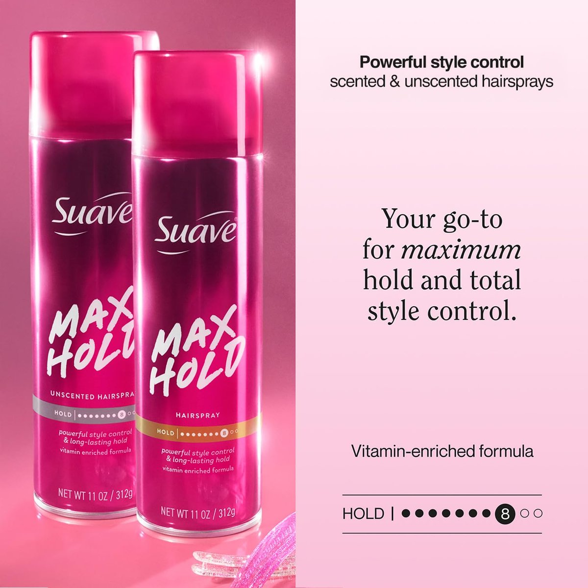 Suave Max Hold Hairspray Variety 2-Pack - Unscented & Scented, 11 oz Each - Strong Hold Aerosol Hairspray - görsel 5
