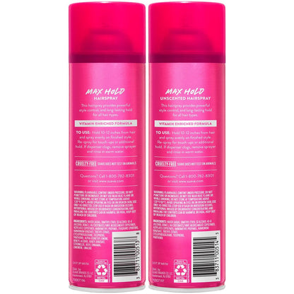 Suave Max Hold Hairspray Variety 2-Pack - Unscented & Scented, 11 oz Each - Strong Hold Aerosol Hairspray