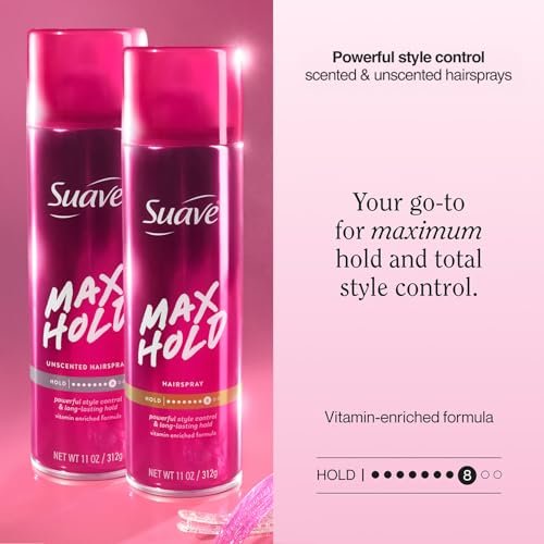 Suave Max Hold Hairspray Variety 2-Pack - Unscented & Scented, 11 oz Each - Strong Hold Aerosol Hairspray - görsel 6