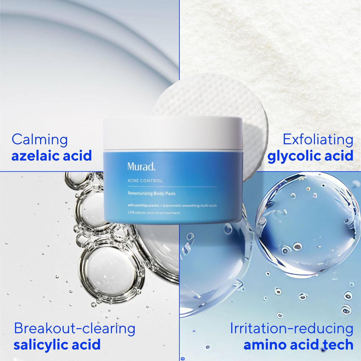 Murad Retexturizing Body Pads – Acne-Fighting Exfoliating Pads with Azelaic, Salicylic, and Glycolic Acid for Acne Breakouts, Smoothing KP Bumps, and Soothing Aggravated Skin – 45 Pads Avelisse