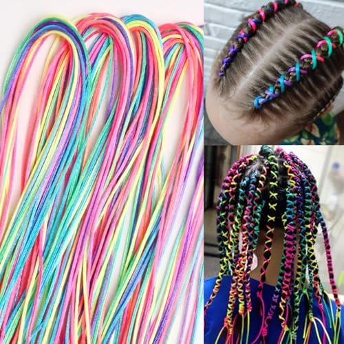 52 Pcs Colorful Hair Wrap String for Braids - Rainbow Gradient Nylon Hair Ties for DIY Ponytail Styling Avelisse