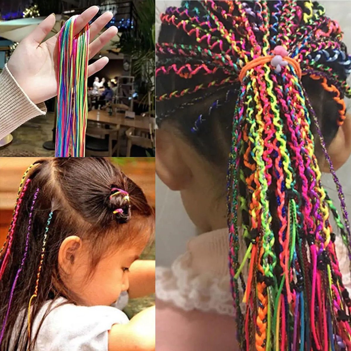 52 Pcs Colorful Hair Wrap String for Braids - Rainbow Gradient Nylon Hair Ties for DIY Ponytail Styling Avelisse