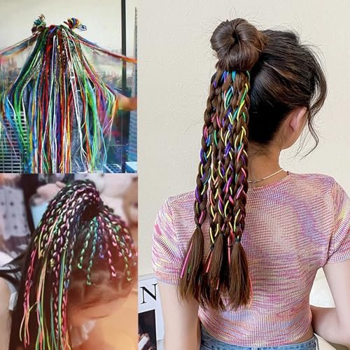 52 Pcs Colorful Hair Wrap String for Braids - Rainbow Gradient Nylon Hair Ties for DIY Ponytail Styling Avelisse