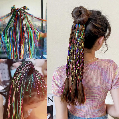 52 Pcs Colorful Hair Wrap String for Braids - Rainbow Gradient Nylon Hair Ties for DIY Ponytail Styling Avelisse