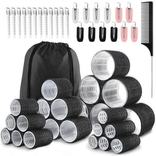 50-Piece Self Grip Hair Rollers Set with 24 Hair Clips - 4 Sizes for Long, Medium, Short Hair (Jumbo, Large, Medium, Small) + Storage Bag