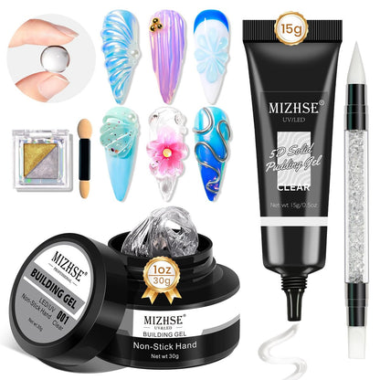 MIZHSE 30g 3D Gel Nail Art Kit - Clear Sculpting Builder Gel for Soak-Off UV/LED Nails, 2-Piece Set