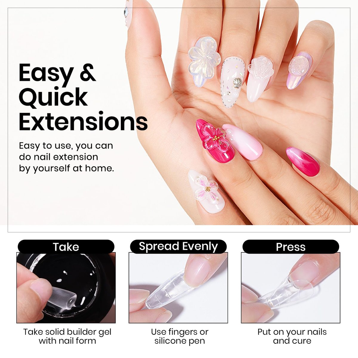 MIZHSE 30g 3D Gel Nail Art Kit - Clear Sculpting Builder Gel for Soak-Off UV/LED Nails, 2-Piece Set - görsel 5