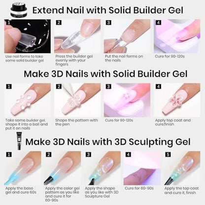 MIZHSE 30g 3D Gel Nail Art Kit - Clear Sculpting Builder Gel for Soak-Off UV/LED Nails, 2-Piece Set
