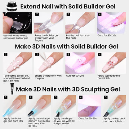 MIZHSE 30g 3D Gel Nail Art Kit - Clear Sculpting Builder Gel for Soak-Off UV/LED Nails, 2-Piece Set