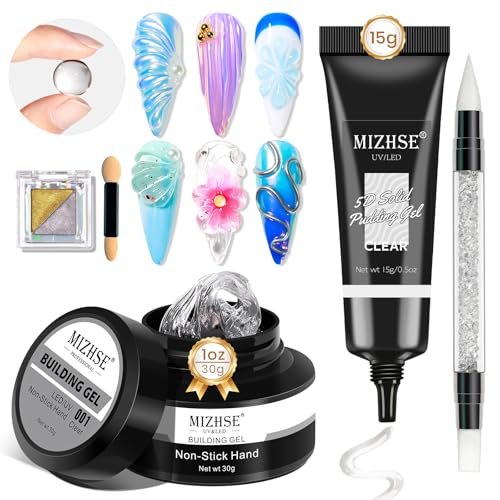 MIZHSE 30g 3D Gel Nail Art Kit - Clear Sculpting Builder Gel for Soak-Off UV/LED Nails, 2-Piece Set - görsel 2
