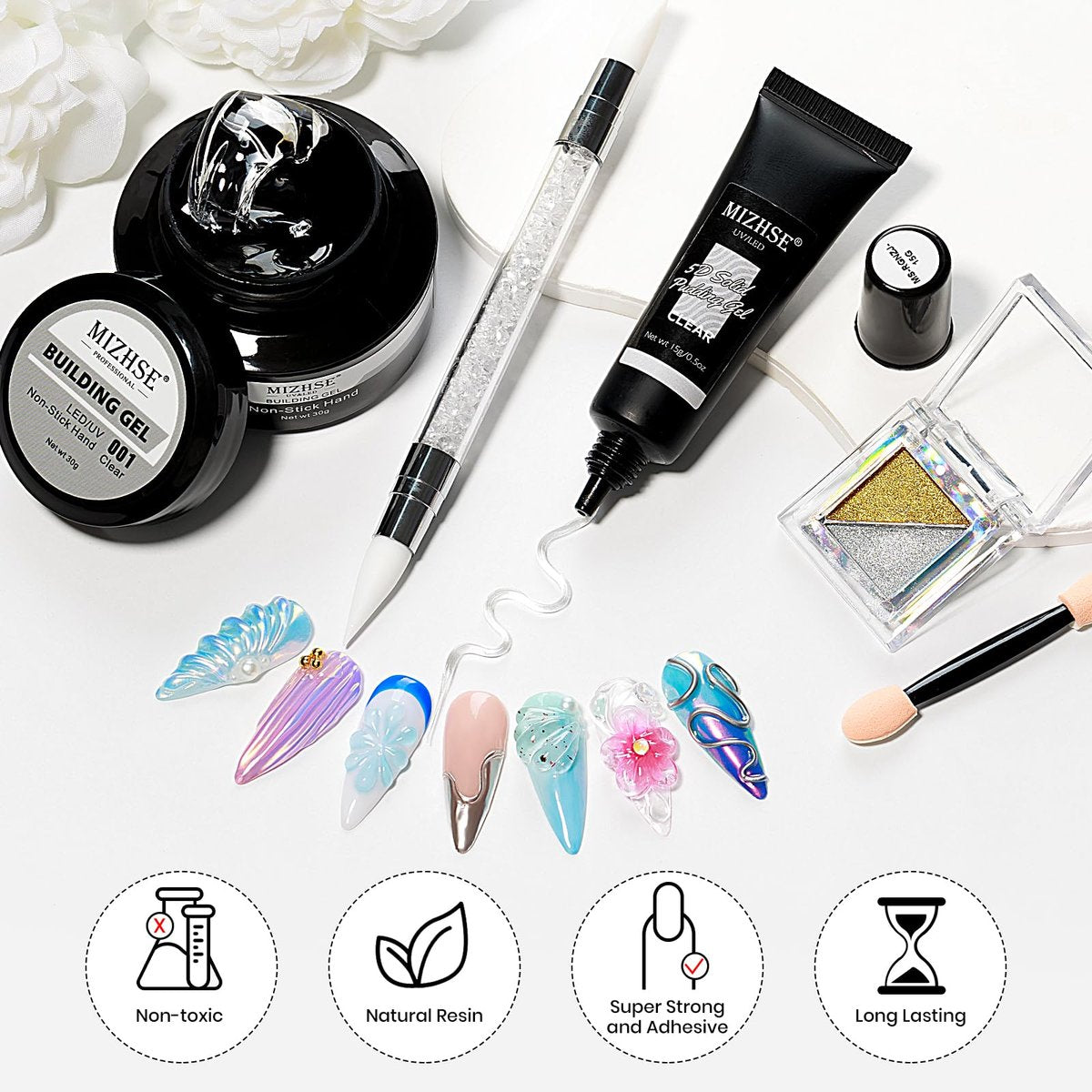 MIZHSE 30g 3D Gel Nail Art Kit - Clear Sculpting Builder Gel for Soak-Off UV/LED Nails, 2-Piece Set - görsel 9